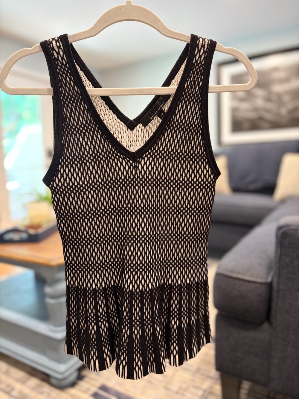 White House Black Market Black Crochet Overlay with Ivory Lining